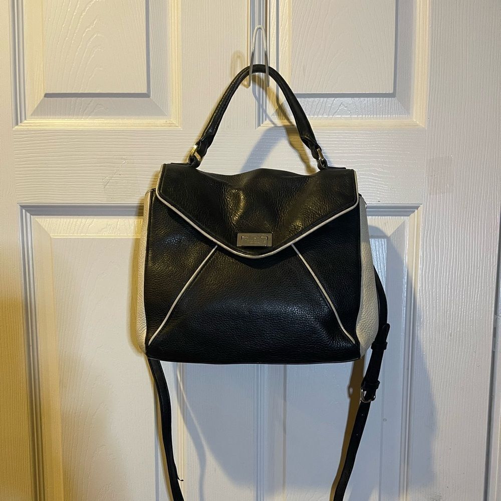 Black and Cream Structured Top-Handle Satchel - Brand Unspecified